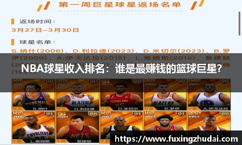 NBA球星收入排名：谁是最赚钱的篮球巨星？